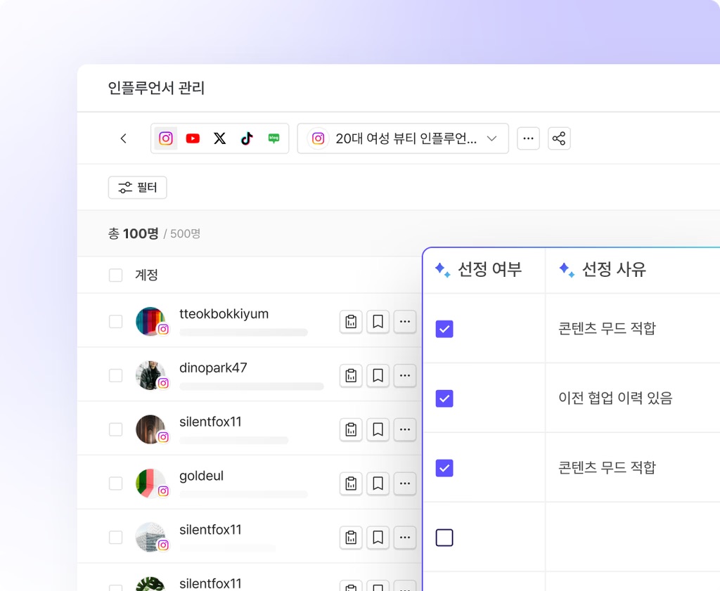크리에이터 추천 관리